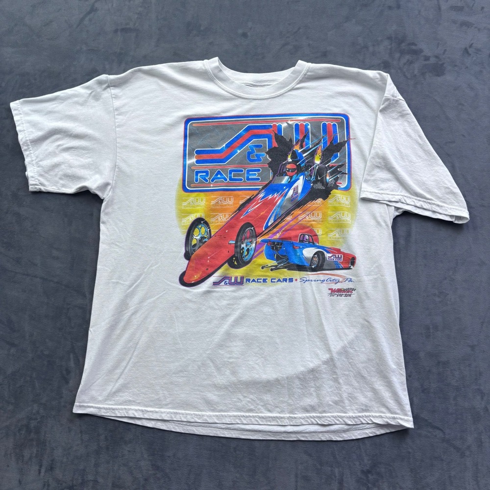S&W Race Cars Drag Racing Graphic T-Shirt White XXL Spring City PA Vintage Style